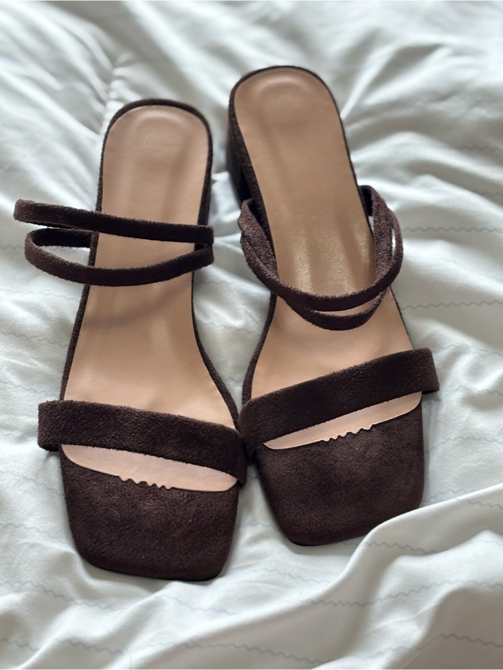 Brown Suede Strappy Block Heel Sandals